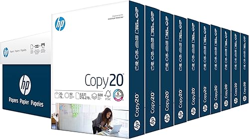 HP Paper, Home & Office, 20lb, 8.5x 11, Carta, 92brillante, 5000hojasresma) 10Caso (200510C), fabricado en EE. UU.