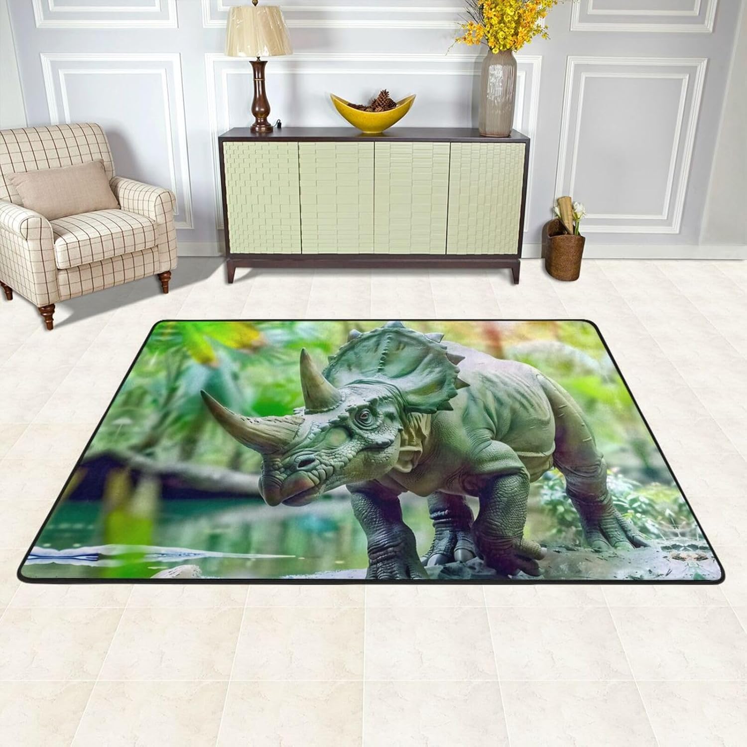 Bicorn Dinosaur Printed Anti-Slip Floor mat Carpet Rug 72"x48" for Living Room Office Coffee Table Bed Balcony
