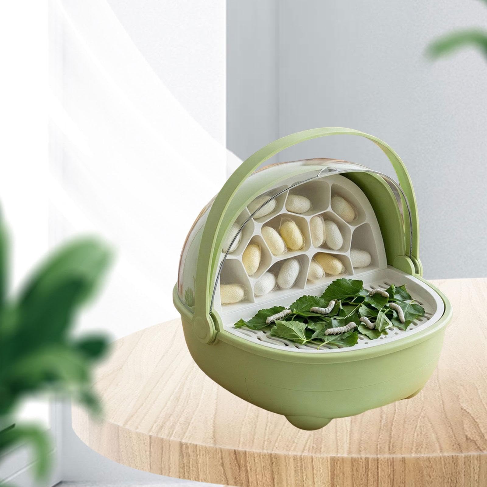 Milageto Boîte d'élevage pour bébés vers à Soie, Cage avec poignée, incassable, pour Reptiles, Contenant d'élevage, Vert