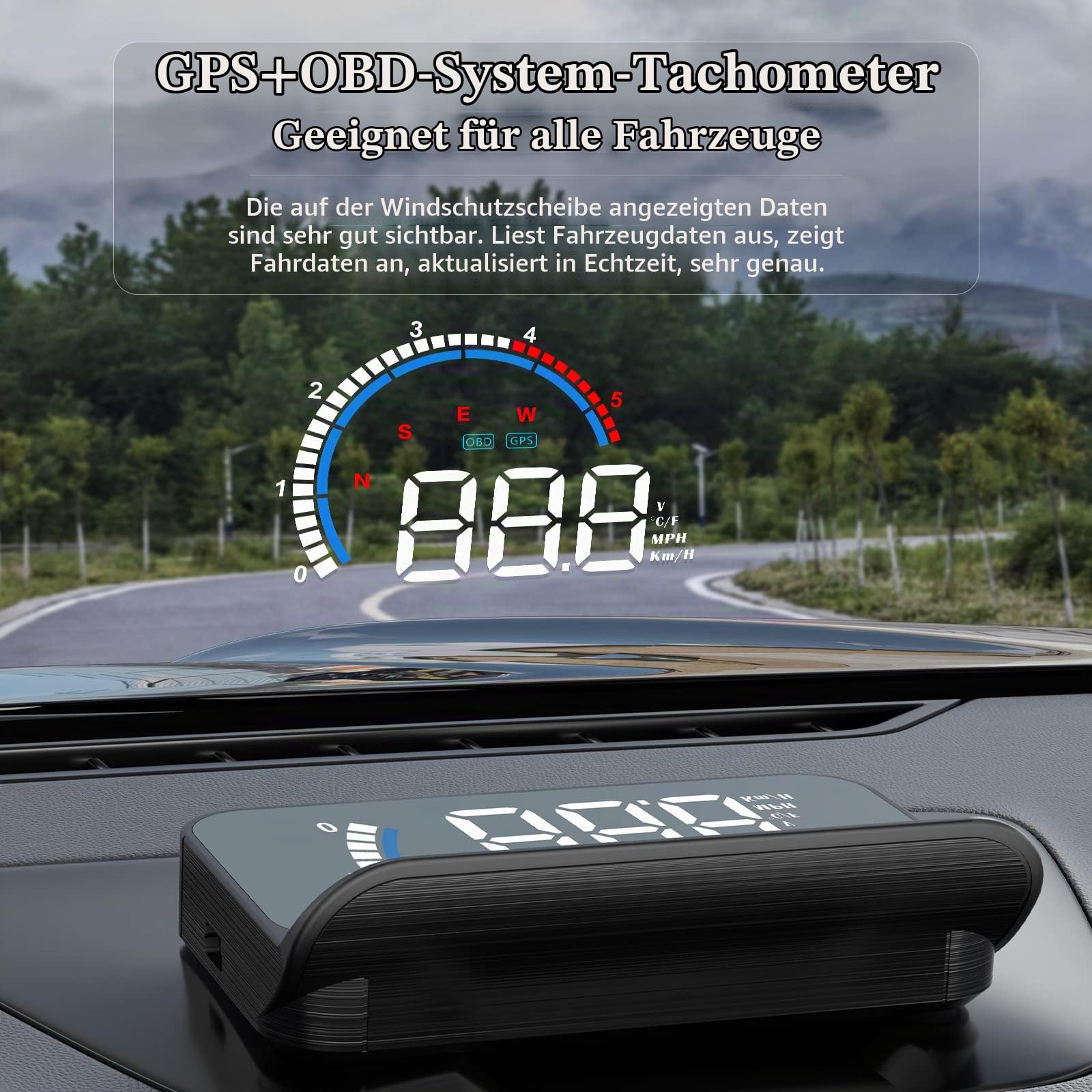 Auto HUD Head up Display, OBD2 & GPS Dual Modes HUD, Tachometer, KM/H und MPH, Kompatibel mit Allen Autos …