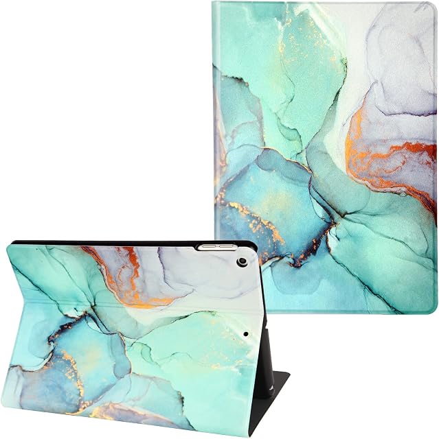 iPad 9th/8th/7th Generation (10.2 inch) Case, Hasinart Marble Case PU Leather Stand Cover with Auto Wake/Sleep for Apple iPad 10.2'' 2021/2020/2019 (Green Marble)