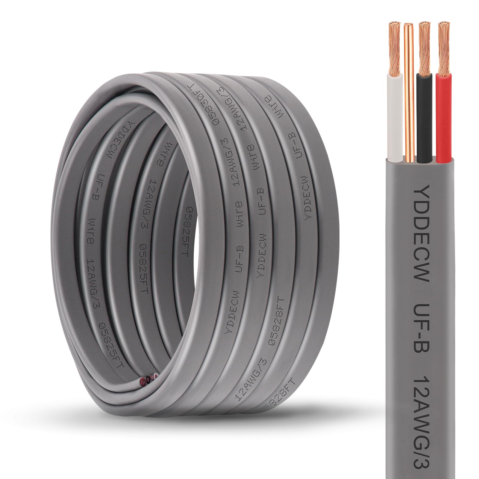 YDDECW 12/3 UF-B Wire - 25FT 100% Pure Copper 12AWG 3 Connector Direct Burial Electrical Cable 12 Gauge for Underground Feeder Wet or Corrosive