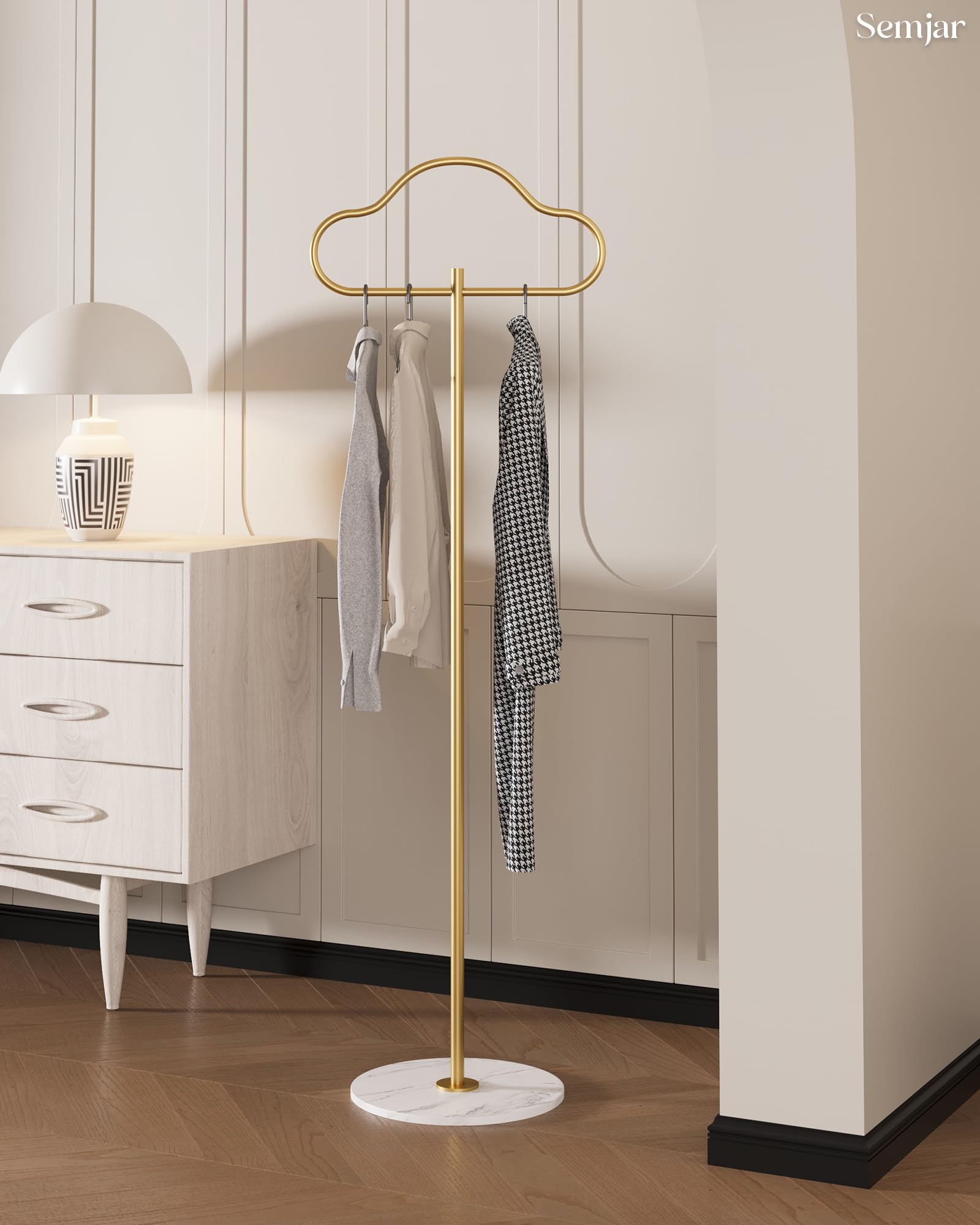 Porte-manteau doré autoportant avec base en marbre robuste, présentoir pour vêtements, chemises, petit porte-vêtements sur pied en métal pour coin pour chambre à coucher, entrée de boutique