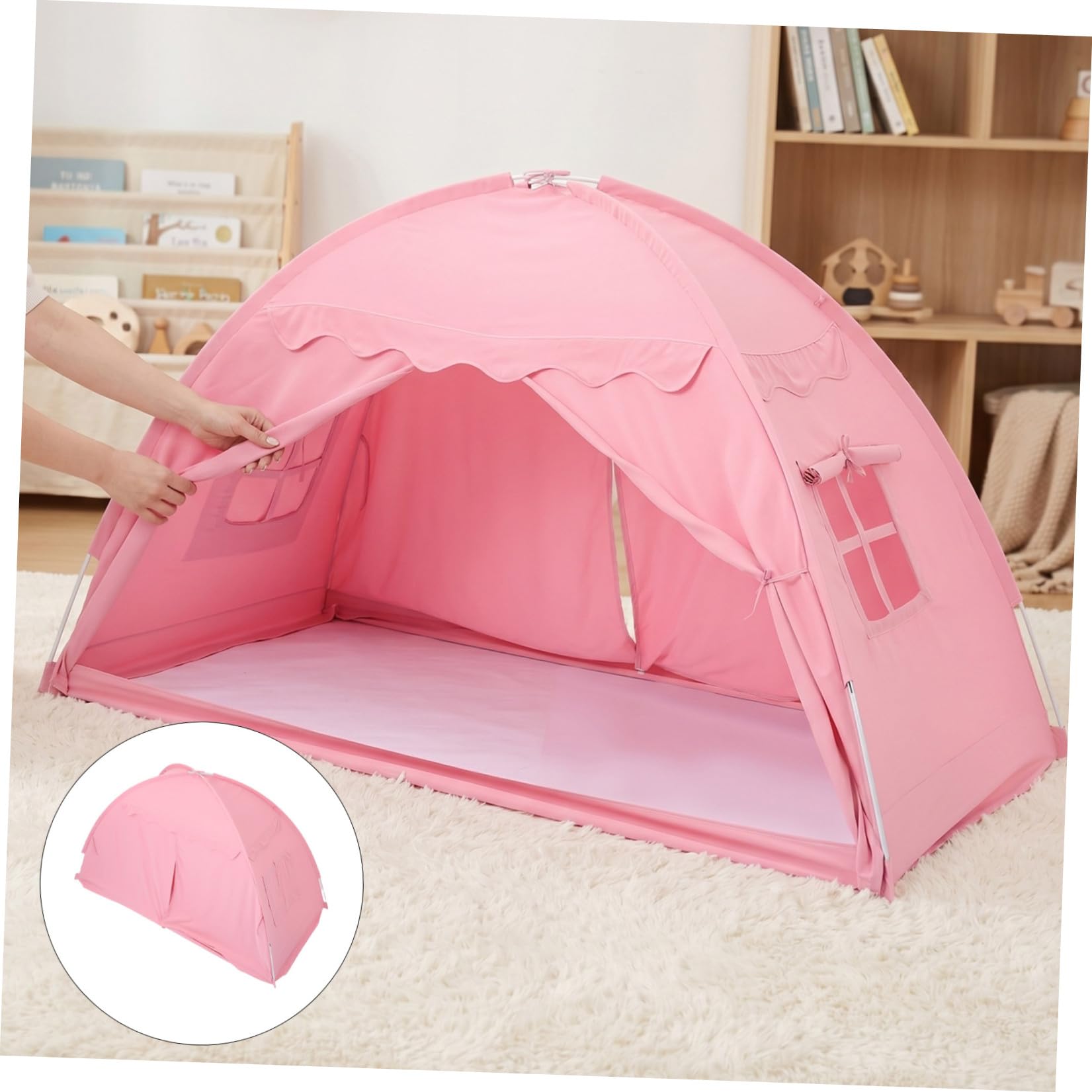 Holibanna Tienda de campaña para y niñas con Dosel, Tienda de Cama Infantil de Interior, casita de Juegos para Dormitorio, Estructura de Acero Resistente, 76'' x 47