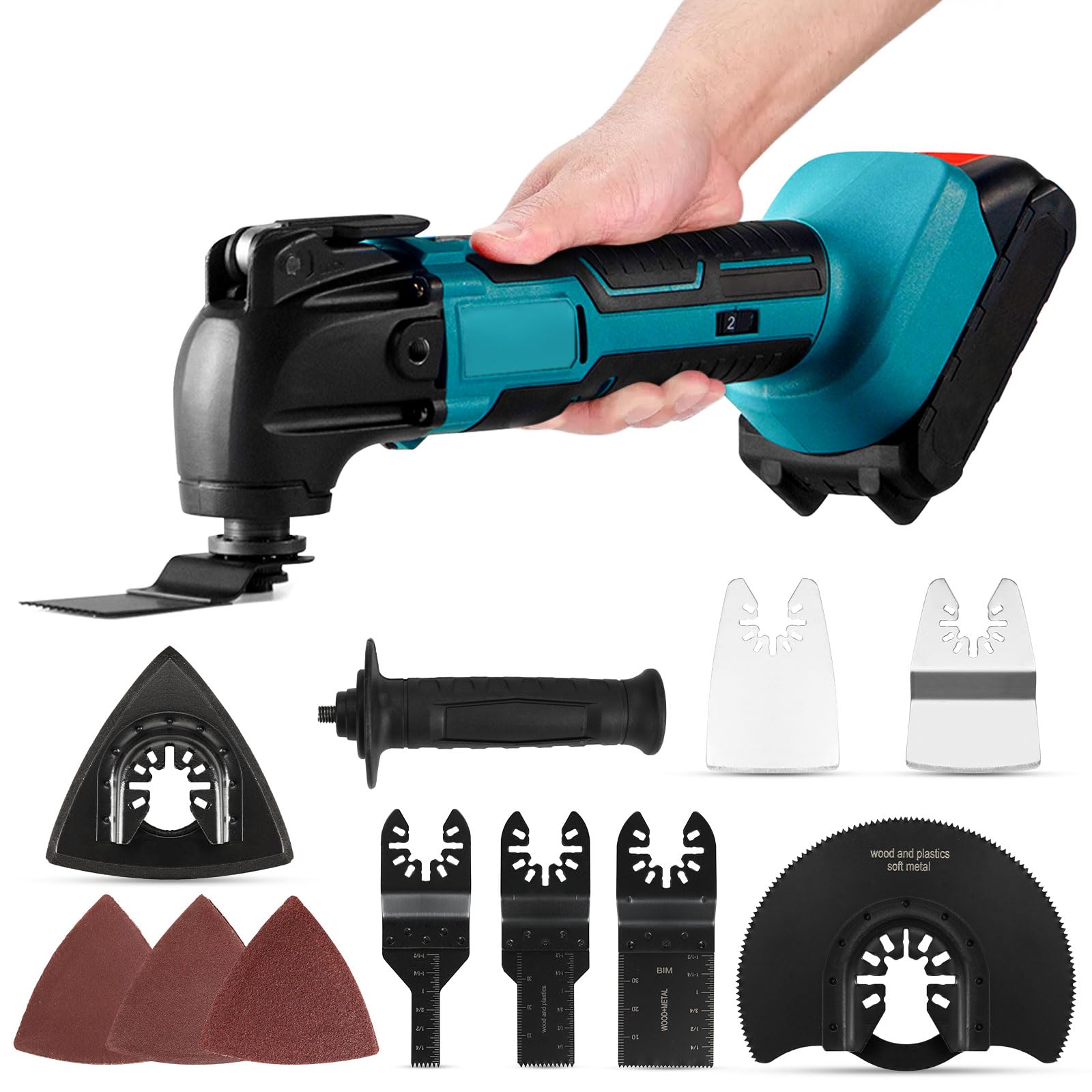 Herramienta de oscilación para batería Makita 18V Li-Ion, 500W, herramienta multifunción con 8 accesorios, sierra oscilante para separar, lijar y raspar (sin baterías, sin cargador)