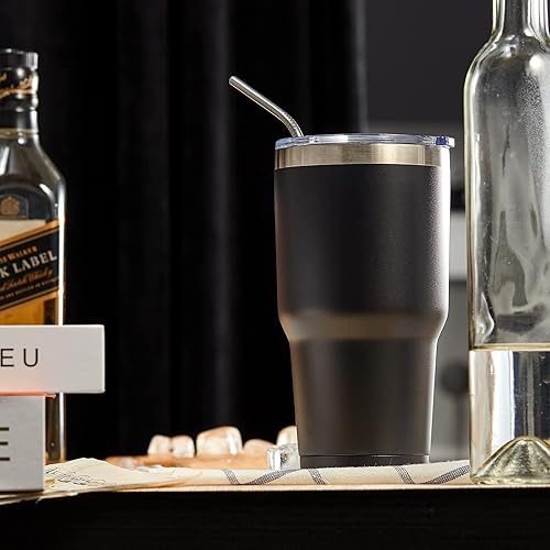 Miniatura 5 de COMOOO Vaso de acero inoxidable negro de 30 onzas con tapa, vaso aislado, duradero, de doble pared, al vacío, taza de café térmica para bebidas