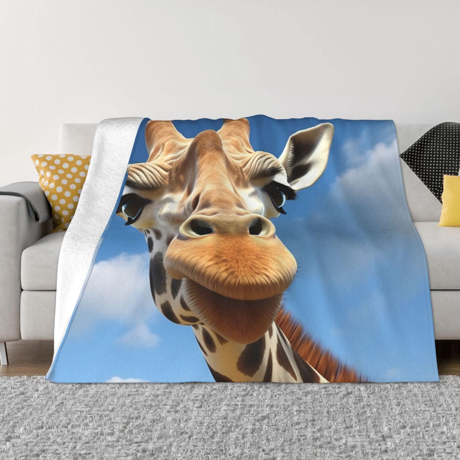 KLOPH Funny Giraffe Throw Blanket 60"x50" Flannel Fluffy Warm Blanket for Couch, Reversible Plush Blankets for Bed, Comfy Fuzzy Blanket for Sofa, Plush Lightweight-Blankets for All Season