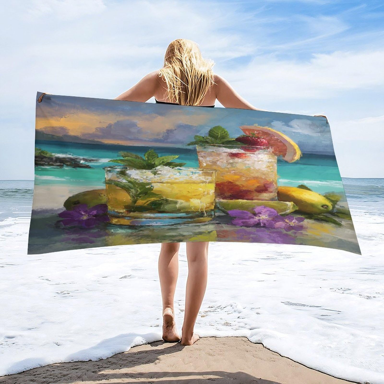 Luyysky Beautiful Funny Tropical Fruit Quick-Drying Beach Towel, Abstract Nautical Ocean Seaside Beach Plant Palm Trees Travel Vacation Single Sided Pile Bathroom Towels-80 W Cm X 160" L Cm