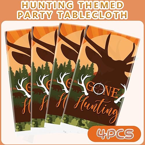 Miniatura 4 de Paquete de 4 manteles con temática de caza, suministros de fiesta de cumpleaños de caza, decoración de mantel, recuerdos de fiesta, 54 x 86 pulgadas