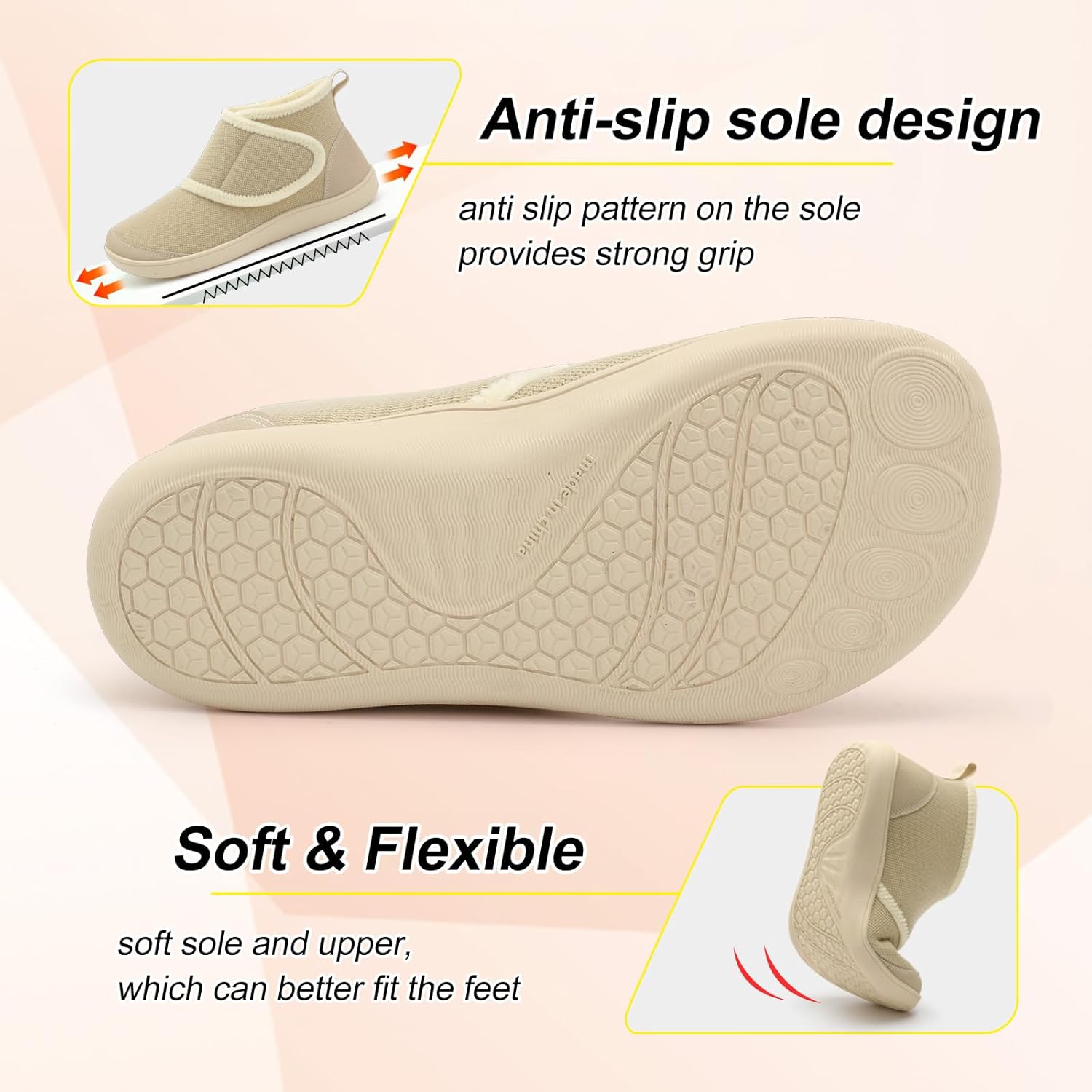 LeIsfIt Slipper Boots for Women Wide Warm House Shoes Non-slip Diabetic Winter Shoes Adjustable Bootie Slippers for Indoor & Outdoor - Image 5