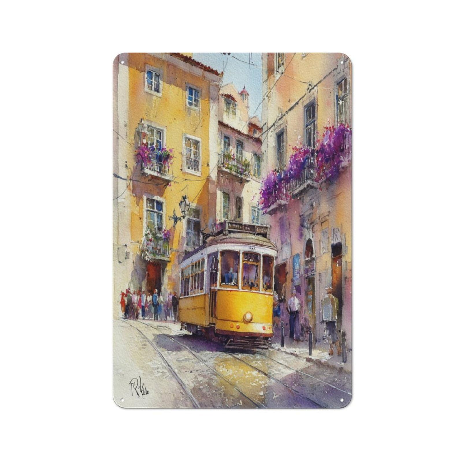 Junmoney Vintage Tram In Colorful Streets Vintage Metal Plaque 30X20cm For Dining Room Or Kitchen, For Home Decor Collectors Refreshing A Room In Autumn