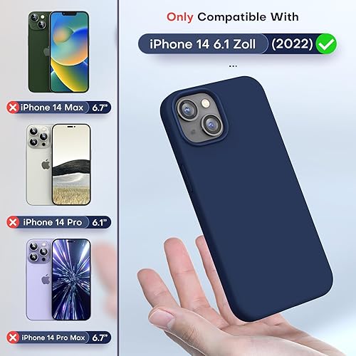 Vista 22 de TOCOL Funda delgada de silicona para iPhone 14, 6.1 pulgadas, ajuste preciso, antideslizante, protección contra caídas, azul medianoche