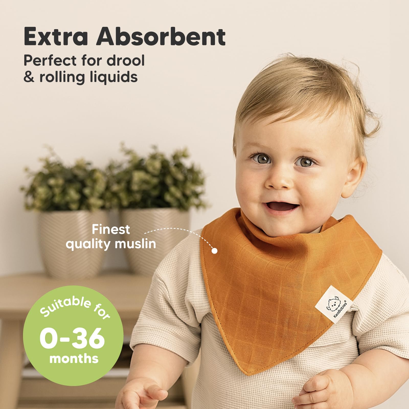 8-Pack Muslin Baby Bibs for Boys, Girls - Muslin Bandana Drool Bibs for Baby Girl & Boy, Drooling Newborn, Teething Toddler, Infant 0-36 months, 100% Cotton Extra Absorbent & Soft (Spice)