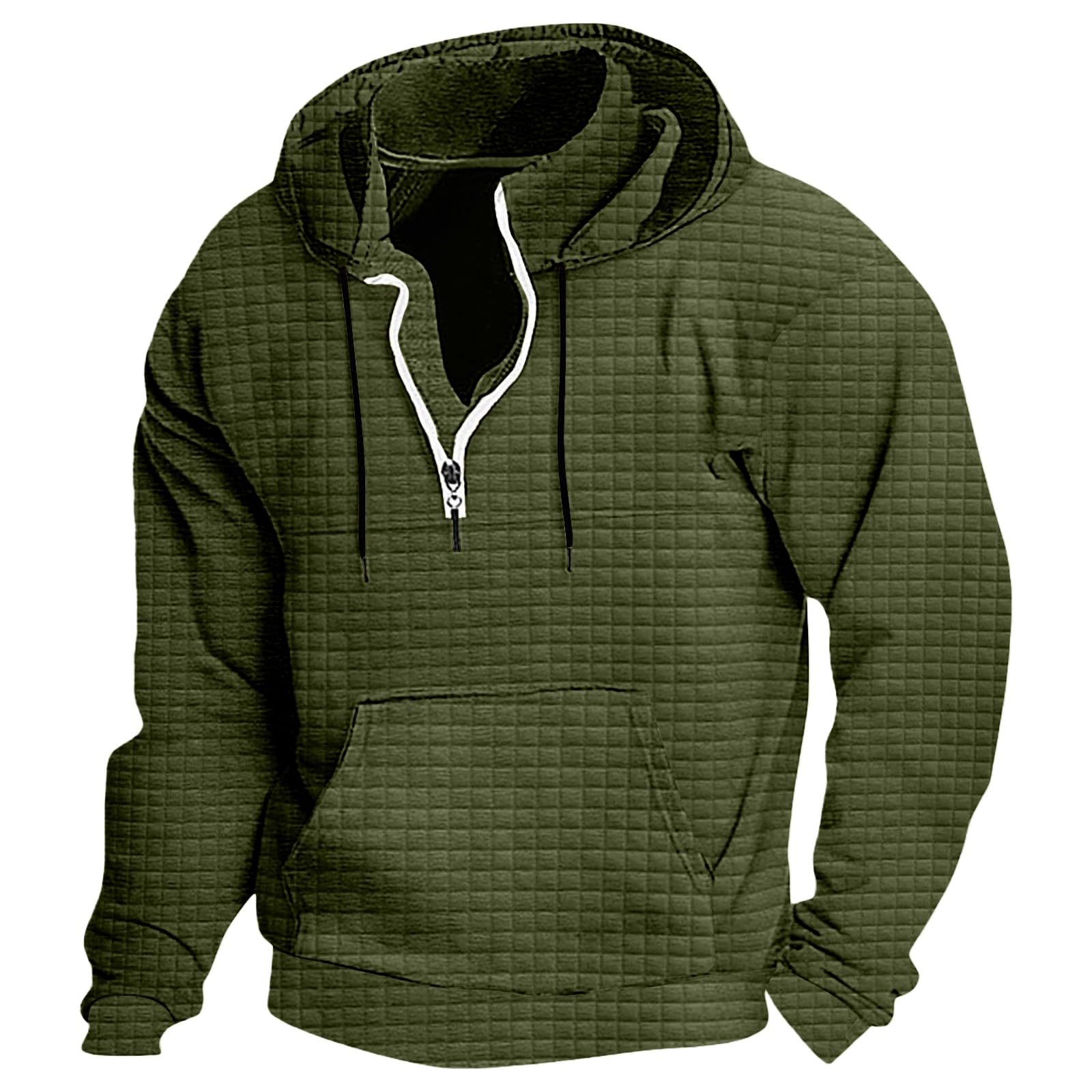 Sudaderas Hombres con Capucha Sudadera Y Cremallera para Hombre, A Cuadros, De Manga Larga, Cómoda, Uso Diario, Informal, Viajes Tops Rojos (Blackish Green, XXL) Chaqueta Entretiempo