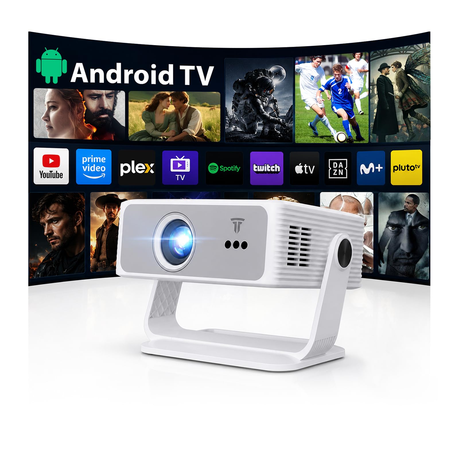 ZDK 2026 Upgrade Beamer Integrierte Apps, Android 14, unterstützt 4K 1080P, 450ANSI,Trapezkorrektur, WLAN&BT Beamer Heimkino, Projektor Tragbarer mit um 270° drehbarem Ständer, Kompatibel Laptop/Handy