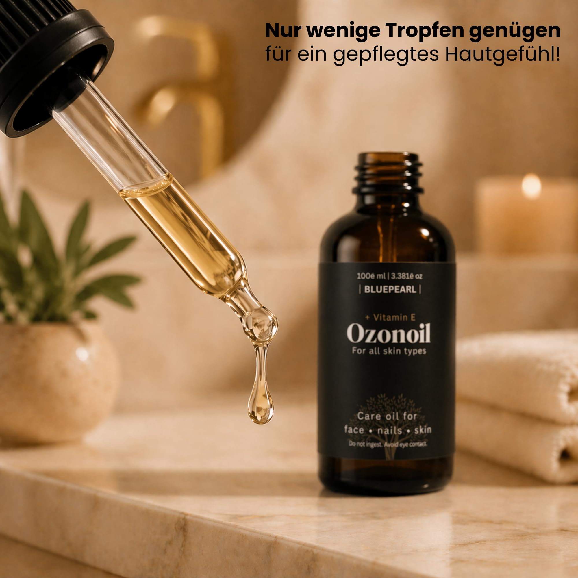 Aceite de ozono 100 ml con vitamina E – Aceite de oliva ozonizado de Austria – Envasado a mano y ozonizado 48 horas – Aceite de cuidado cosmético natural para pieles sensibles, cara, uñas y piel