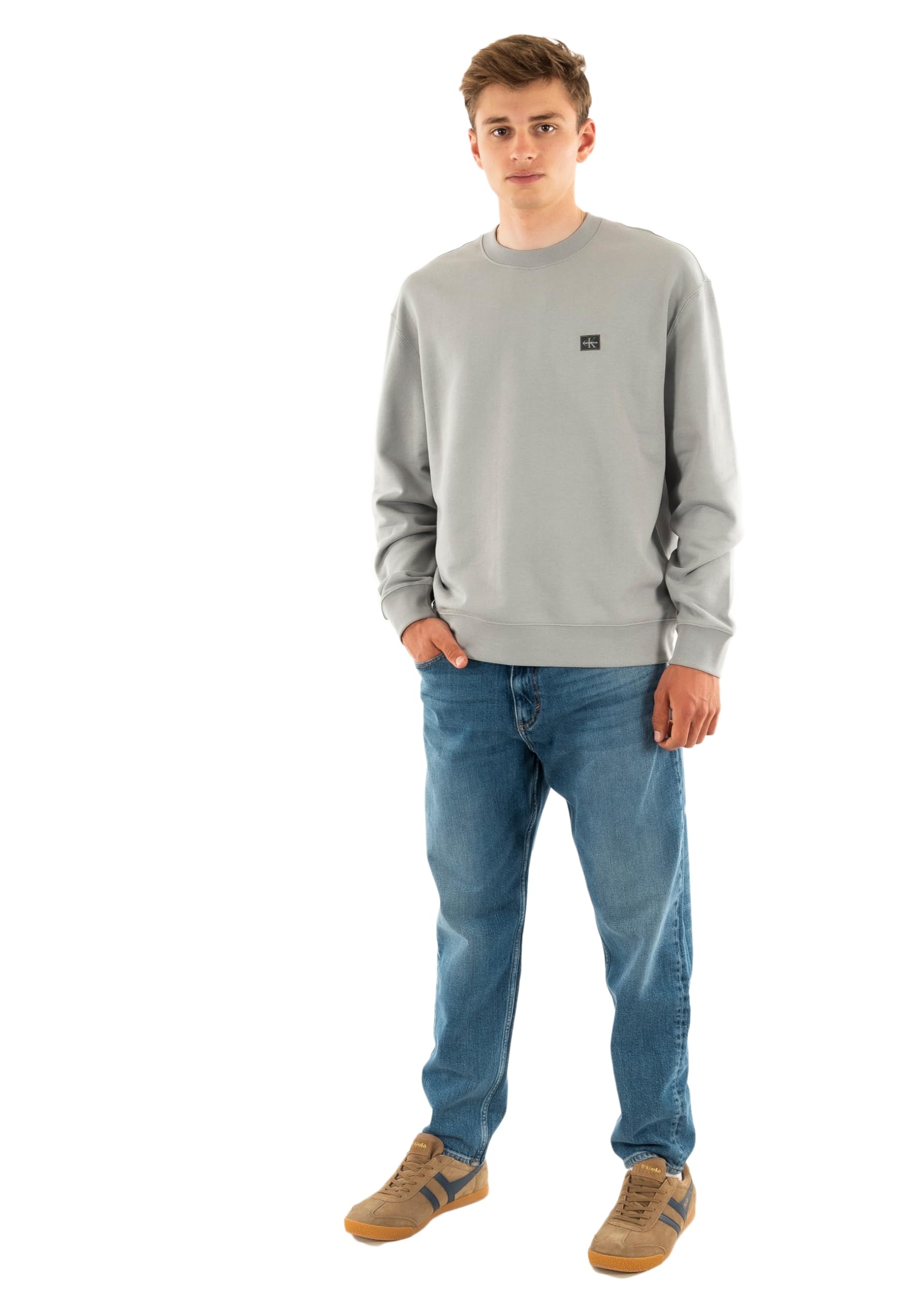 Calvin Klein Men's Grey (Formal Gray) ’S Round Neck Terry Badge Sweatshirt, L