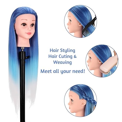 Miniatura 64 de TopDirect Cabeza de maniquí de 29 pulgadas con cabello, cabeza de muñeca para cosmetología y peinado de cabello, cabeza de trenzado de maniquí