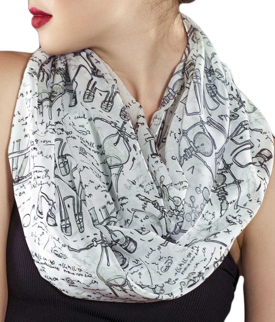 Etwoa White Science Infinity Scarf Chemistry Geek Scarf, White, Large
