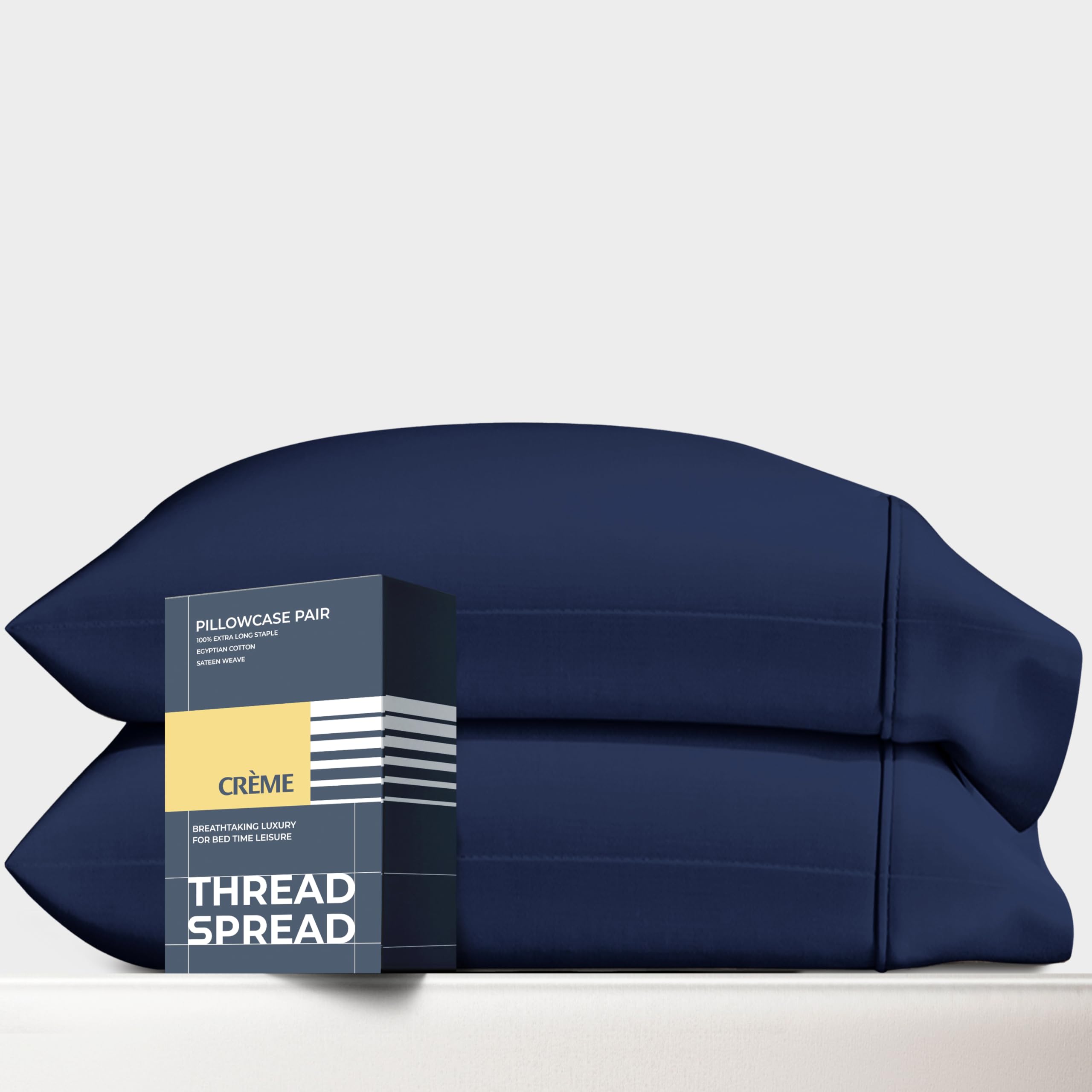 THREAD SPREAD 100% Egyptian Cotton King Size Pillow Cases Set of 2 - Luxury 1500 Thread Count Pillow Cases King Size (Navy Blue), Soft Cooling