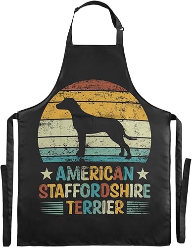 Miniatura 2 de Adjustable Waterproof Oil Resistant Apron Bib Apron with 2 Pockets, American-staffordshire-terrier-vintage-pattern Cooking Kitchen Aprons for Chef