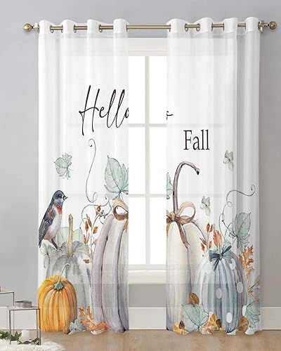 Miniatura 8 de Cortinas traslúcidas florales de eucalipto de 84 pulgadas de largo, juego de 2 paneles de cortinas para cocina, dormitorio, sala de estar, puerta,