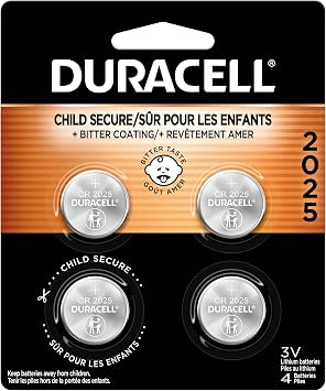 Duracell CR2025 3V Lithium Battery, 4 Count, Key Fob & Watch & Car Remote