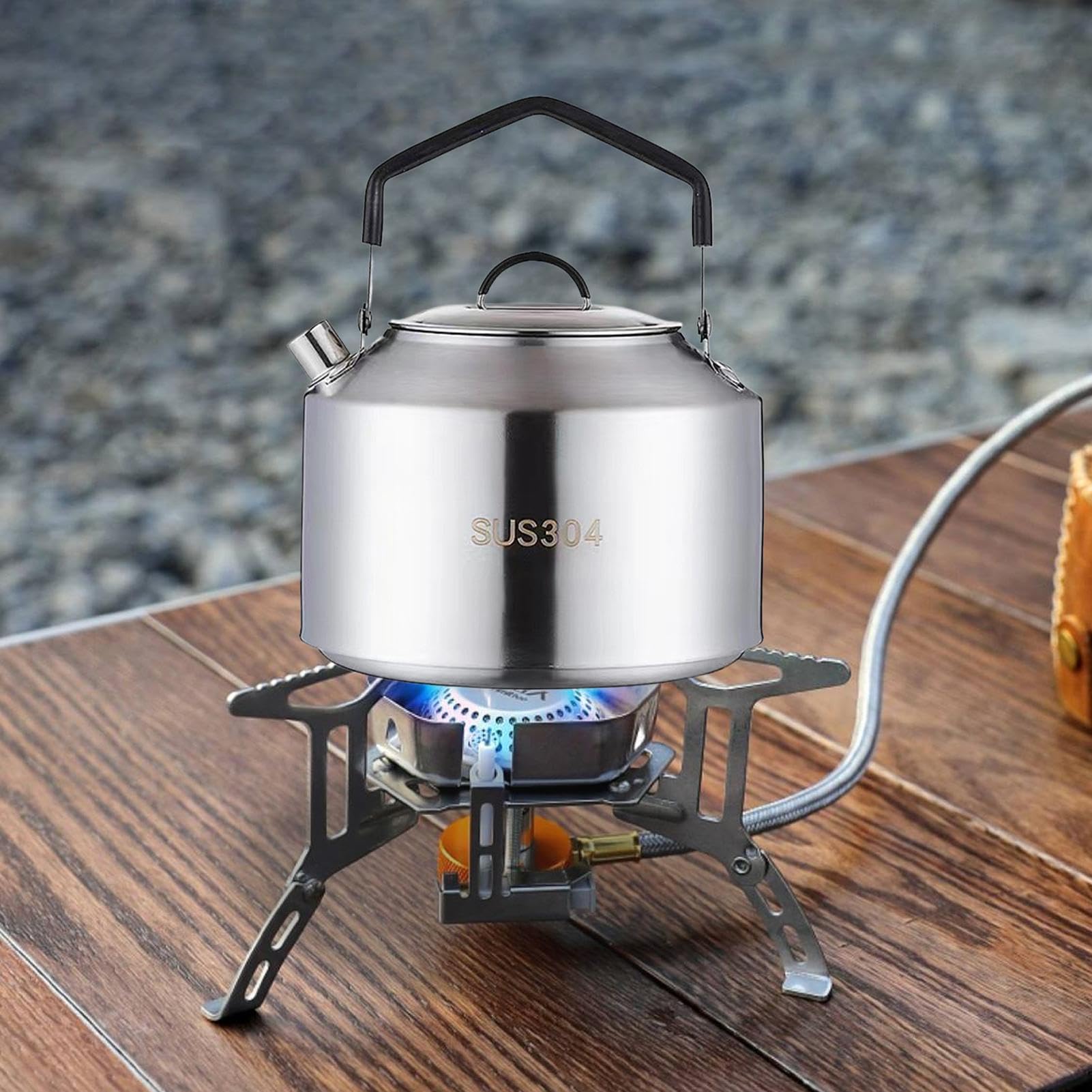 SURENHAP Bouilloire de camping en plein air 3L en acier inoxydable avec