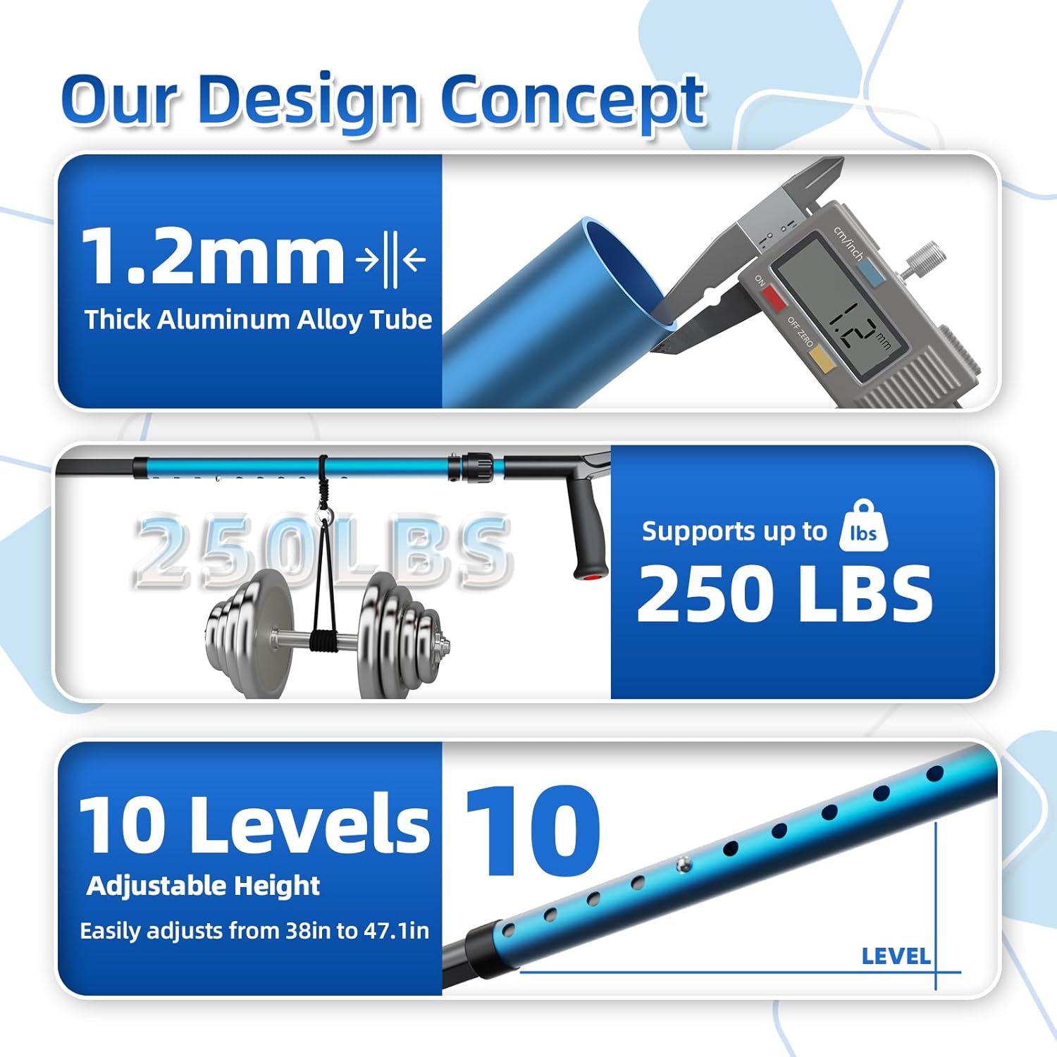 Forearm Crutches for Adults,Crutches for Men or Women, Lightweight Elbow Crutches, 10-Level Adjustable Height, 3-Part Removable Crutches with Rubber Handles & Comfortable Grip, 1Pair