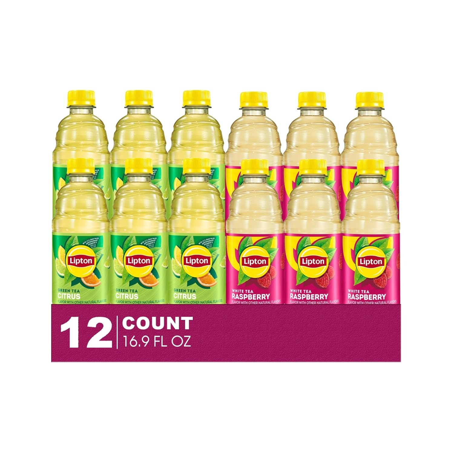 Lipton 12-Pack 6 Citrus Iced Green Tea + 6 Raspberry Iced White Tea Plastic Bottle 16.9 fl oz