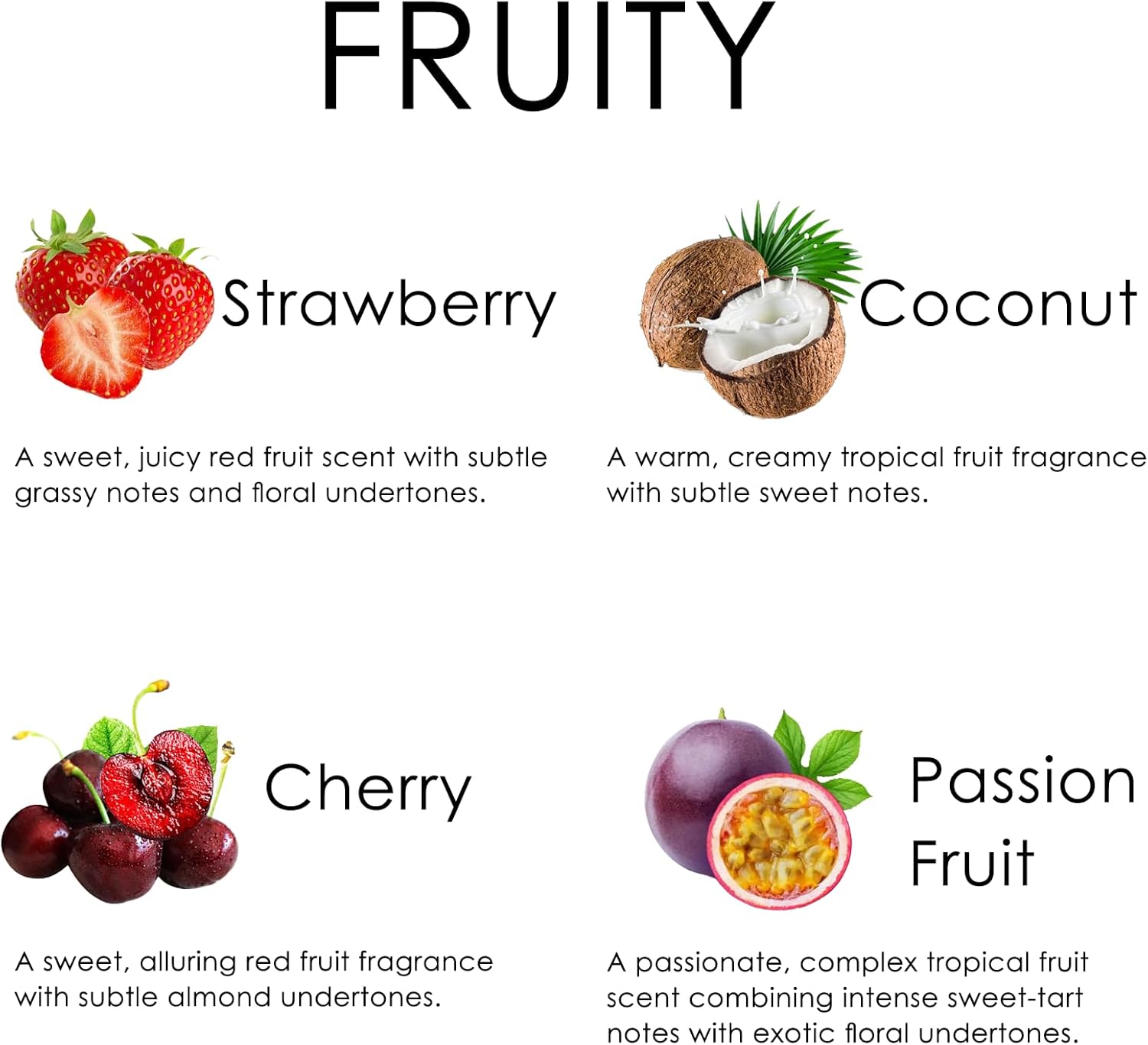 Essential Oils Set - Top 8 Blends for Diffusers, Candle Making Scents, Fragrance, Aromatherapy, Gifts - Coconut, Vanilla, Jasmine, Cherry, White Musk, Freesia, Strawberry, Passion Fruit (10mL)