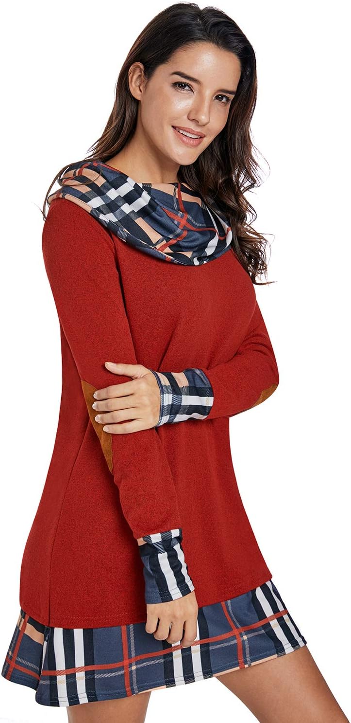 Alaster Queen Women's Long Sleeve Fall Dresses 2024 Trendy Casual Plaid Cowl Neck Winter Tunic Dress for Women - Image 8