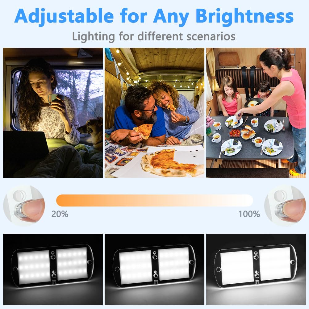 URAQT Lampa sufitowa LED 12 V, samochód kempingowy, 800 lm, 36 diod LED, wewnętrzna lampa RV z włącznikiem, 4 tryby światła zdalnego sterowania, możliwość ściemniania, do wnętrza ciężarówki, samochodu