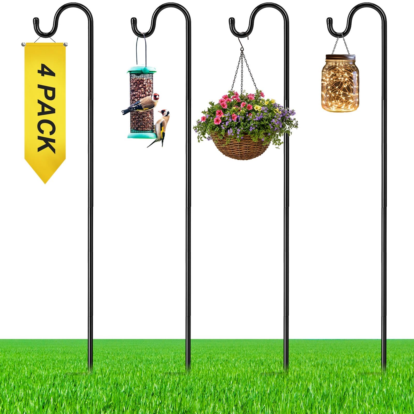 4 Pcs 35 Inch Shepherds Hook for Outdoor Adjustable Bird Feeder Pole