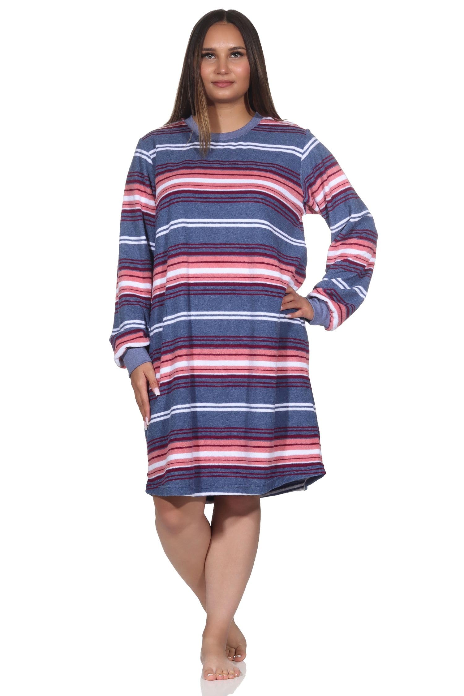 NORMANN Camisón de rizo para mujer en elegante aspecto de rayas, también en talla grande