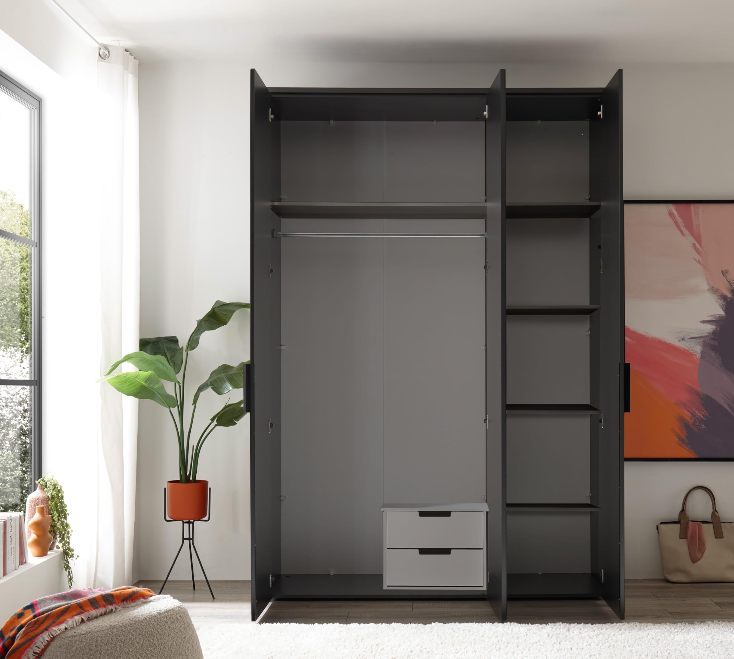 AVANTI TRENDSTORE Piombino - Armadio 2-3 ante battenti di qui 1 a specchio con ripiani asta per vestiti e un piccolo comò interno Dimensioni: LAP101,7x225x52cm (2 Ante) LAP 151,7x225x52cm (3 Ante)
