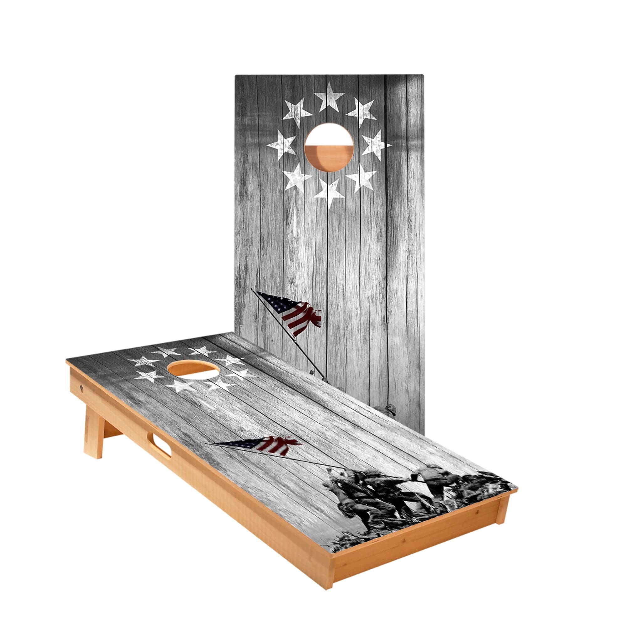 Skip's Garage Raise The Flag Cornhole Boards - Includes (2) Boards (Resin Bags) + (1) Carry Case, (2) Hole Lights & (2) Edge Lights