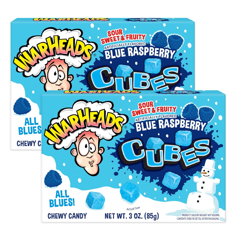 Impact Confections - WARHEADS Winter Blue Raspberry Cubes - 3.0 oz Theater Box - 2 pack