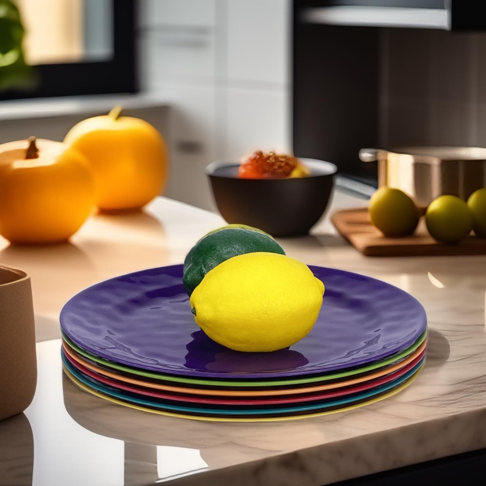 Juego de 6 platos de cena o almuerzo 100% melamina, platos redondos de melamina de 10 pulgadas, platos de picnic para fiestas en casa, resistentes a la rotura y ligeros, acabado