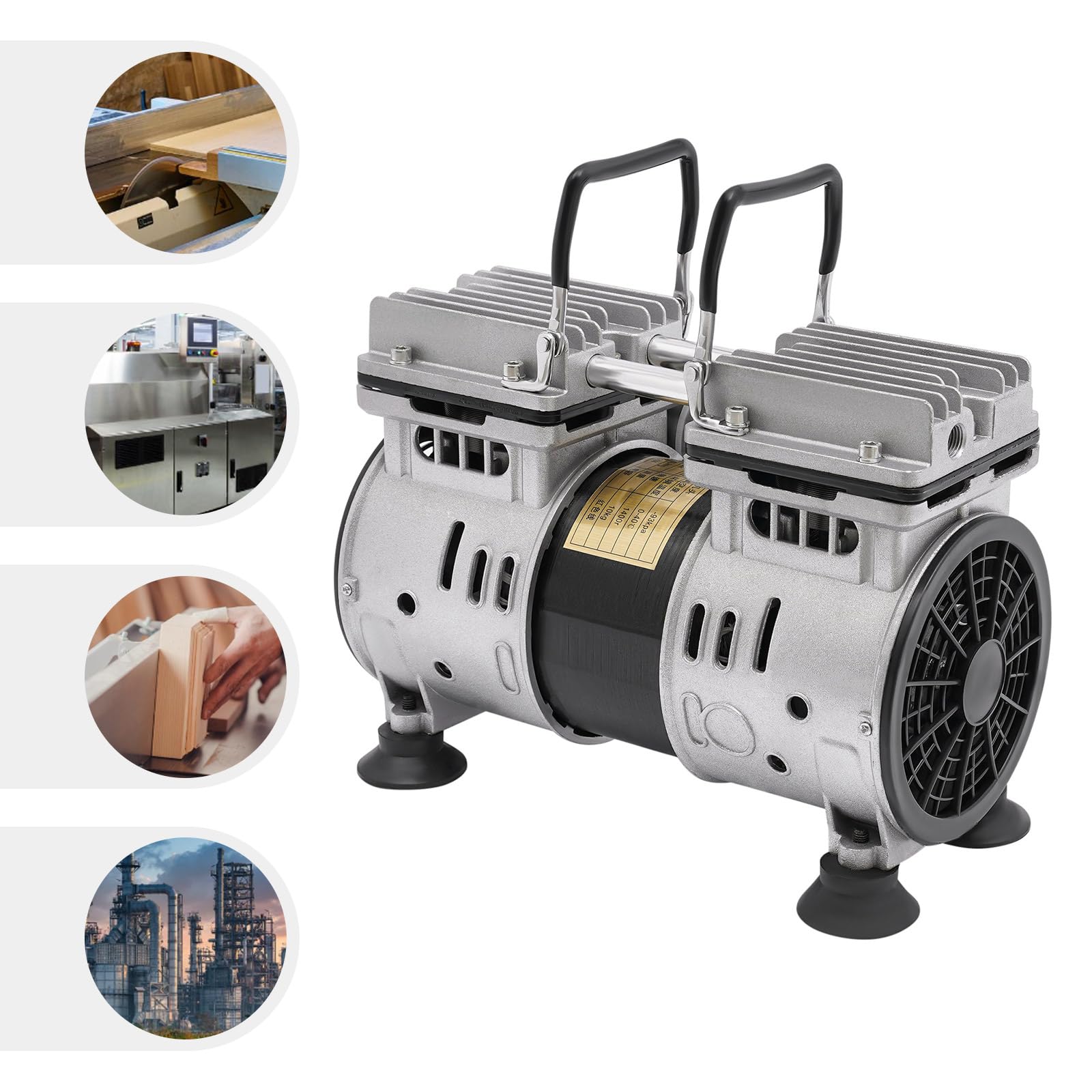 Ölfreie Vakuumpumpe 550W Unterdruckpumpe für Labor und Industrie Vakuumpumpe mit Silencer 1400rpm 45dB 8bar Max Vakuum -93Kpa Umweltfreundlich Geräuscharm