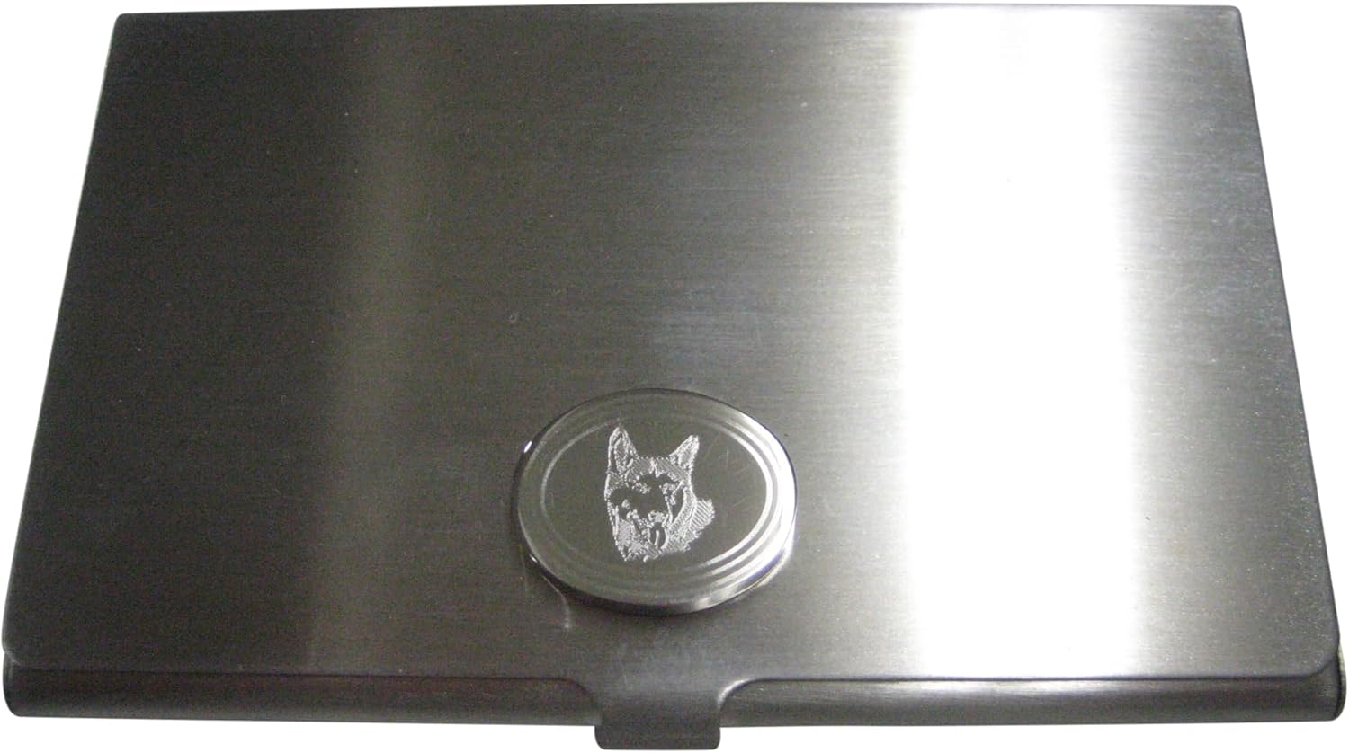 Kiola Designs Silver Toned Oval Etched Siberian Husky Dog Head Business Card Holder