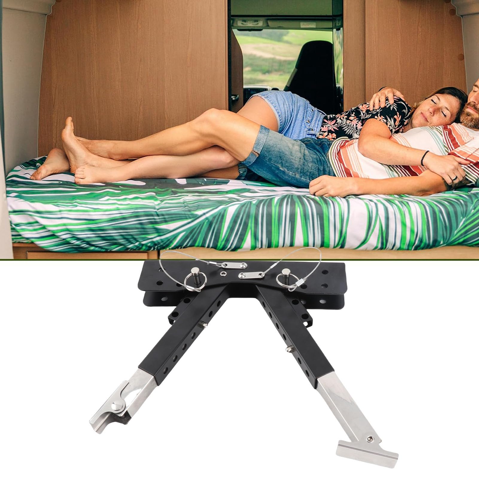 RV-Trittstufen-Stabilisierungsset, verstellbare, klappbare Edelstahlstütze für Wohnwagen und Sattelauflieger, Höhenverstellbereich 2,8–11,4 Zoll, rutschfeste Gummiauflage,