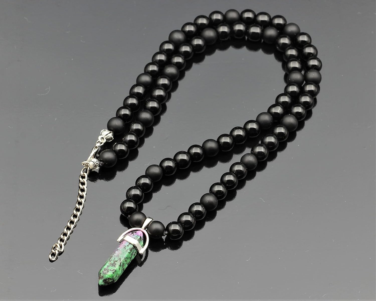 ElisaJewelryArt - Natural Pointed Onyx Pendant Natural Black Onyx Beaded Necklace Genuine Gemstone Strength Stone Clasp Closure Necklace Unisex Necklace - Image 3