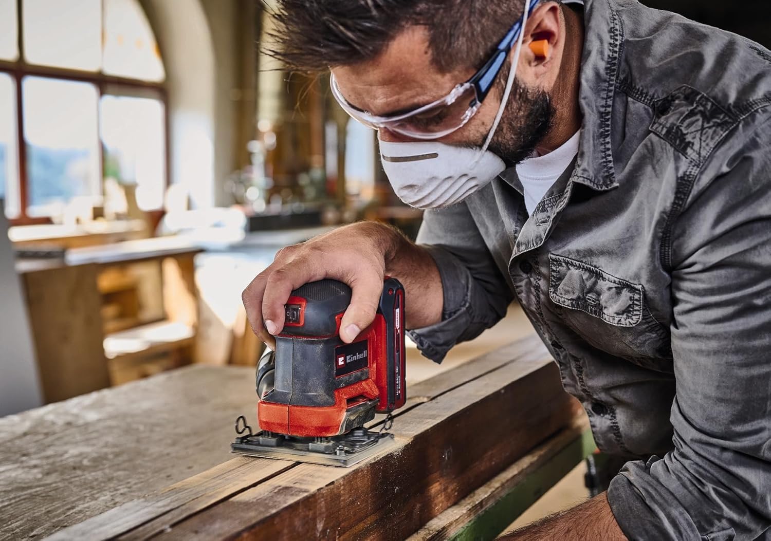 Einhell Lijadora de puño con batería TE-OS 18/113 Li-Solo Power X-Change (18 V, lijadora orbital, círculo oscilante de 1,8 mm, incl. 2 papeles de lija P120, sin batería)
