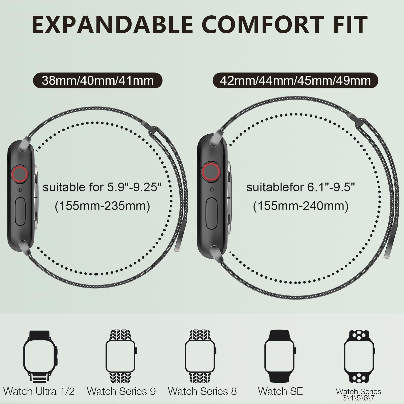 JDIME Pour Apple Watch Band Series 9, Ultra 2, SE, Ultra 8 7 6 5 4 3 2 1 38 mm 40 mm 41 mm 42 mm 44 mm 45 mm 49 mm pour femmes et hommes, remplacement du fermoir magnétique en boucle en maille d'acier