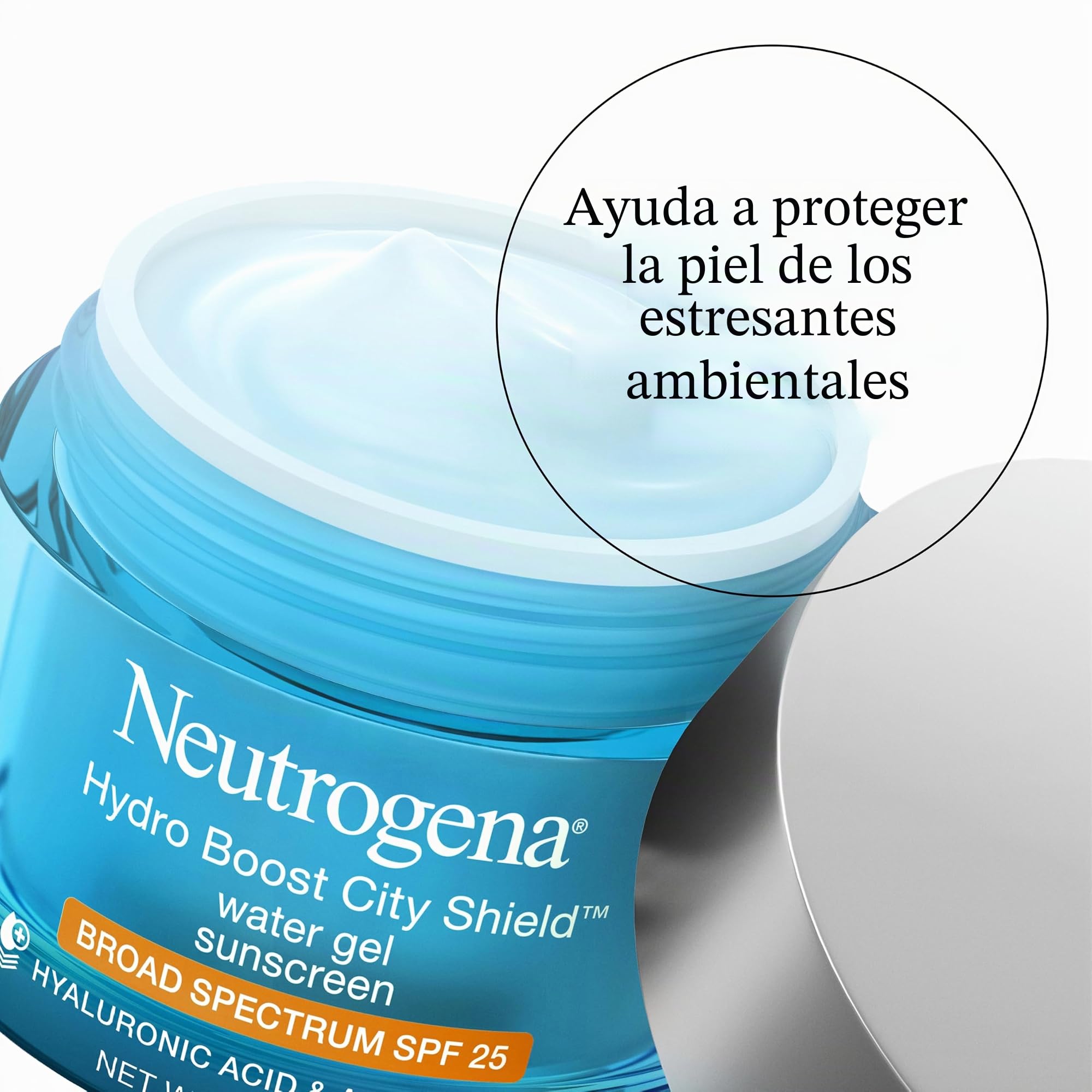 Neutrogena Hydro Boost City Shield Water Gel with Hydrating Hyaluronic Acid, Antioxidants, and Broad Spectrum SPF 25 Sunscreen, Oil-Free, Alcohol-Free, Non-Comedogenic, 1.7 oz