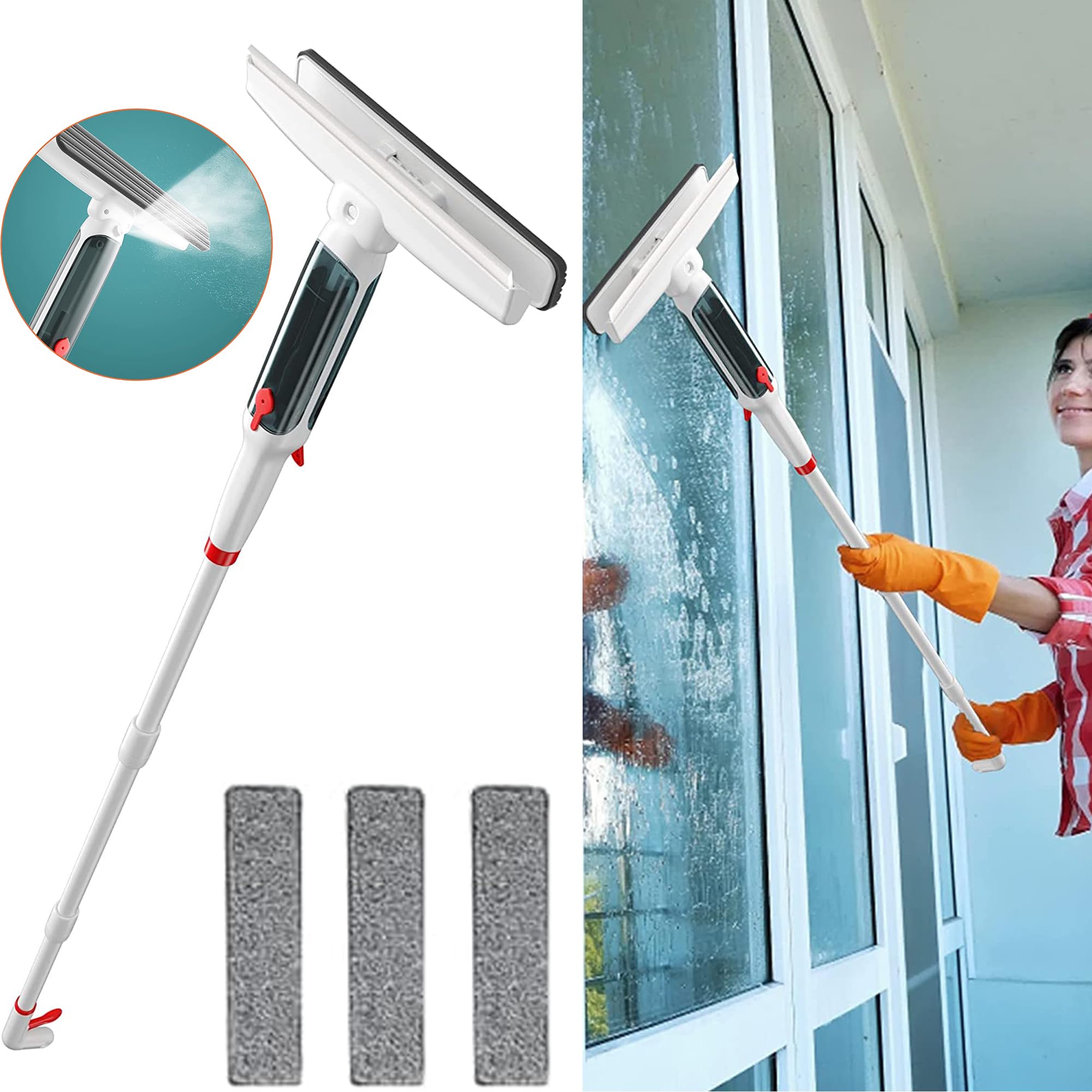 Buy 2 in 1 Window Squeegee Wiper with Sprayer 60inch Extension Pole