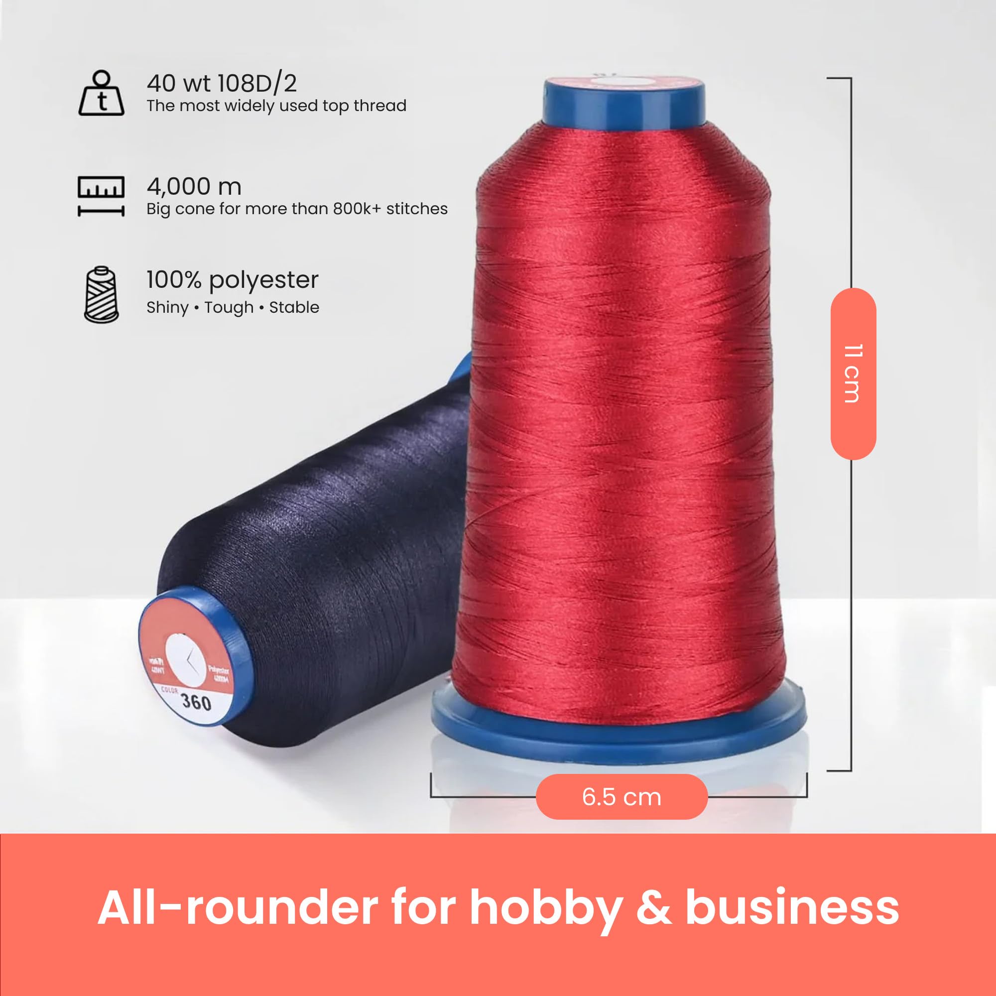 PooLin - Hilo para bordar (40 bobinas x 4000 m, poliéster 40 wt, compatible con agujas únicas y multiagujas, negro, blanco, rojo, rosa, verde, amarillo, fluorescente, naranja, azul turquesa beige gris