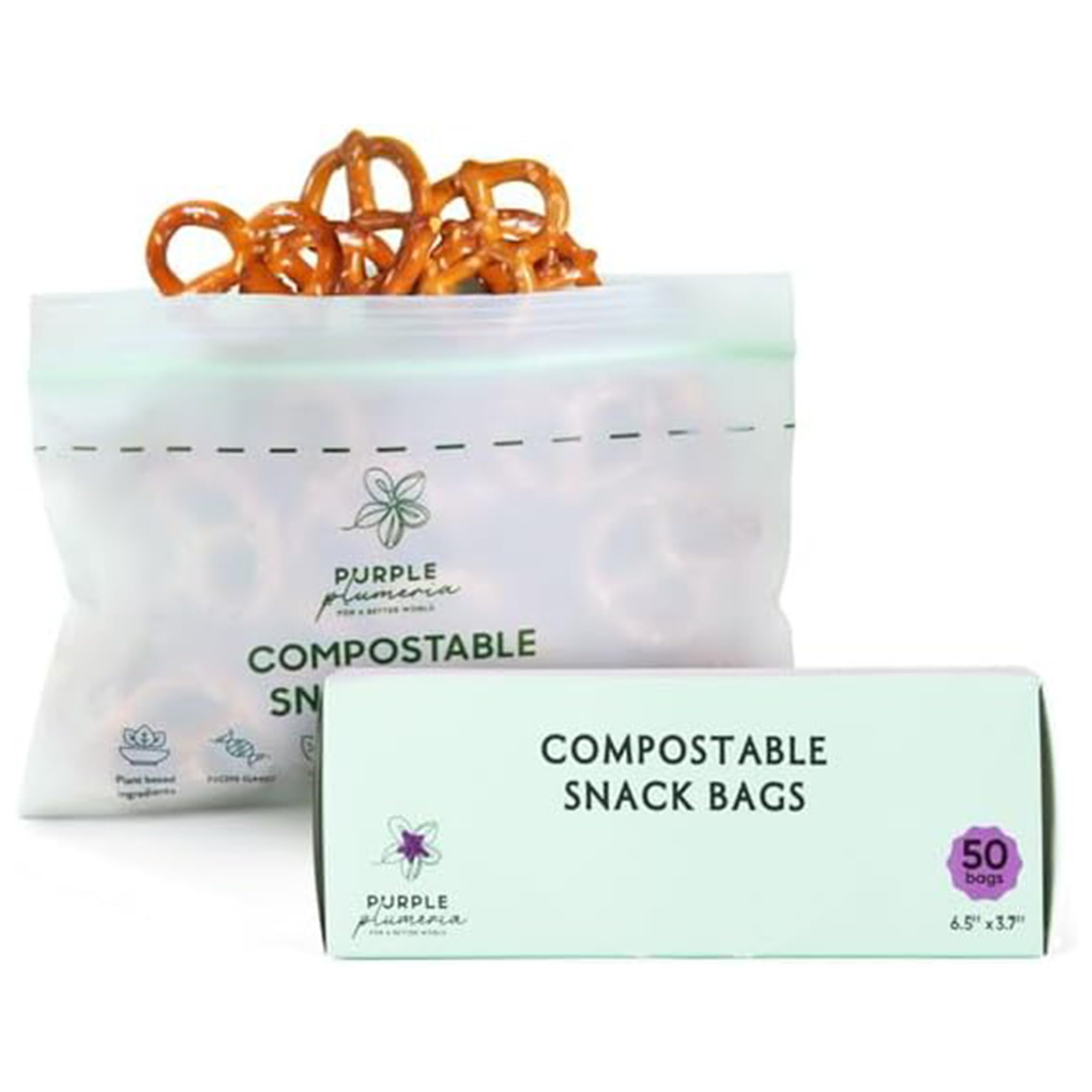 100% Compostable Resealable Food Storage Bags – Biobased, Leak-Proof, Freezer-Safe – Extra Strong & Durable – Available in Gallon, Snack & Sandwich