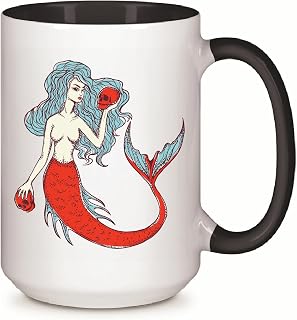 Unique Mermaid Gift for Women Skulls Holding Mermaid Figurine 11oz 15oz Inner Color Accent Mug